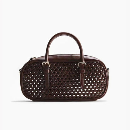 Woven Hollow Boston Bag – Vintage Luxury Women's Bowling Handbag