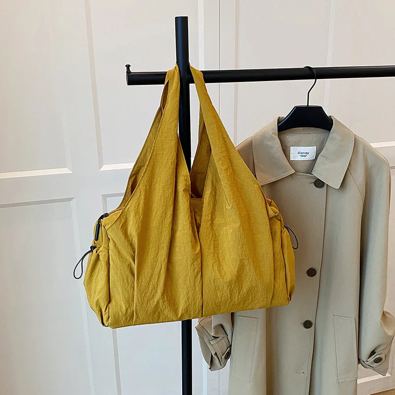 Trendy Wrinkled Fabric Top Handle Bag Comfortable Versatile Texture Shoulder Large Capacity