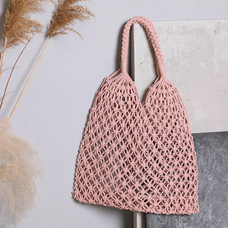 Straw Woven Beach Tote Bag – Large Hollow-Out Shoulder Handbag for Women
