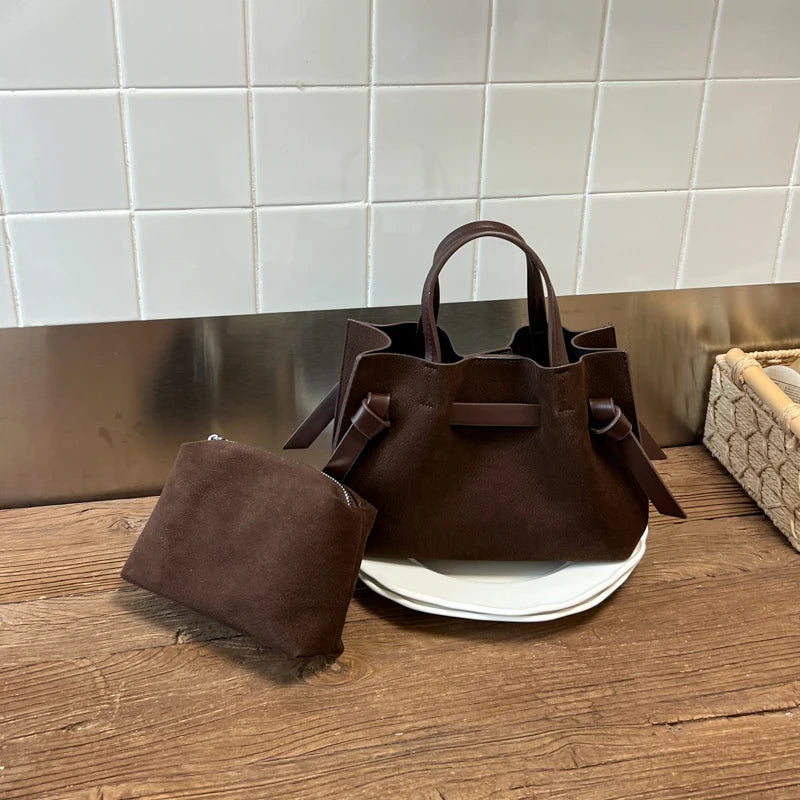 Moods Pleated Design Drawstring Bucket Cross Body Bags Women Pu Suede Shoulder Hobo Bag Small Size