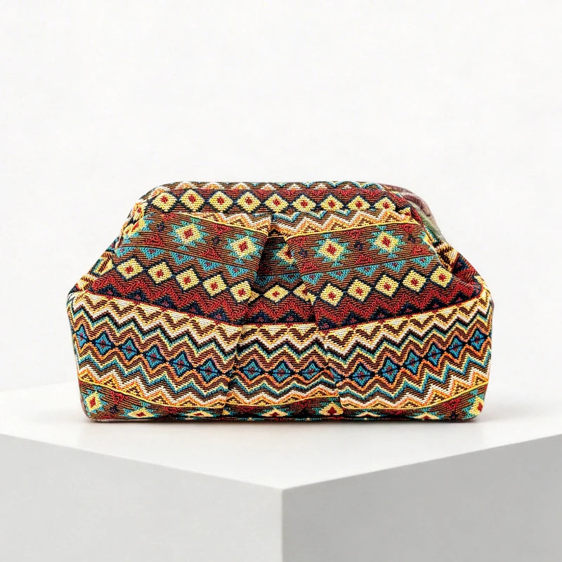 Bohemian Jacquard Clutch Bag – Women's Pleated Cloud Evening Purse