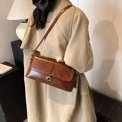 Retro Oil PU Leather Shoulder Bag for Women – Underarm Purse