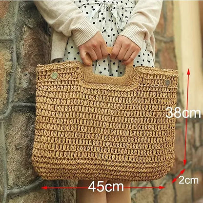 Handmade Straw Woven Round Beach Tote Bag