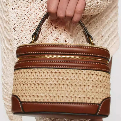 Woven Box Bag – Women's Retro PU Leather Top Handle Handbag