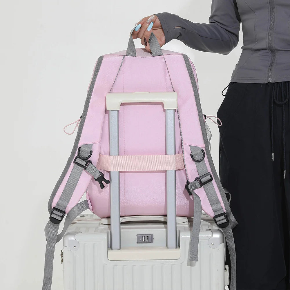 Star Print Nylon School Backpack with Bungee Cord