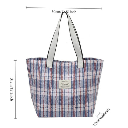 Color Block Plaid Weave Tote Bag Large Capacity Durable Shoulder Multifunctional Woven Mom