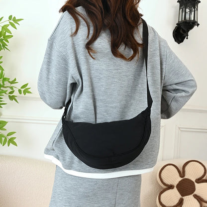 Nylon Crescent Shoulder Bag for Women – Casual Dumpling Crossbody