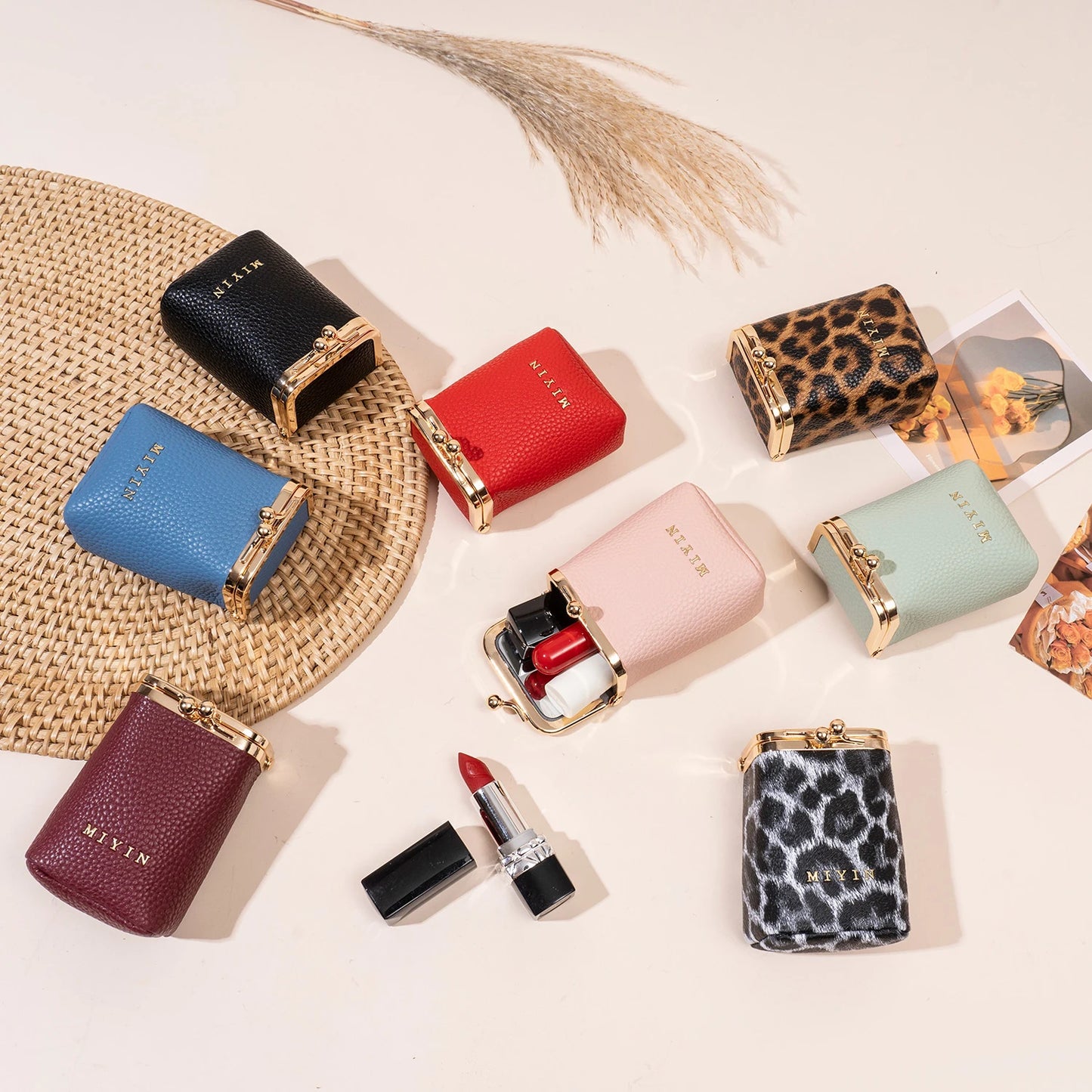 Mini Lipstick Organizer & Jewelry Coin Purse with Kiss-Lock Clasp