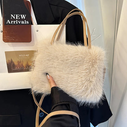 Faux Fur Tote Bag for Women – Plush Bucket Handbag with Crossbody Strap