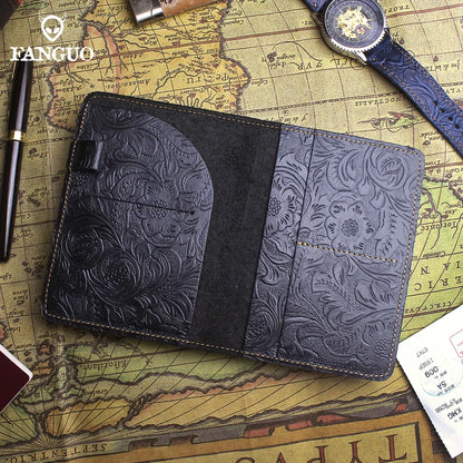 Genuine Leather Passport Holder Wallet – Embossed Travel Cover for Men & Women