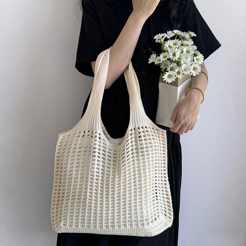 Crochet Tote Bag for Women – Large Hollow Knit Beach Shopper
