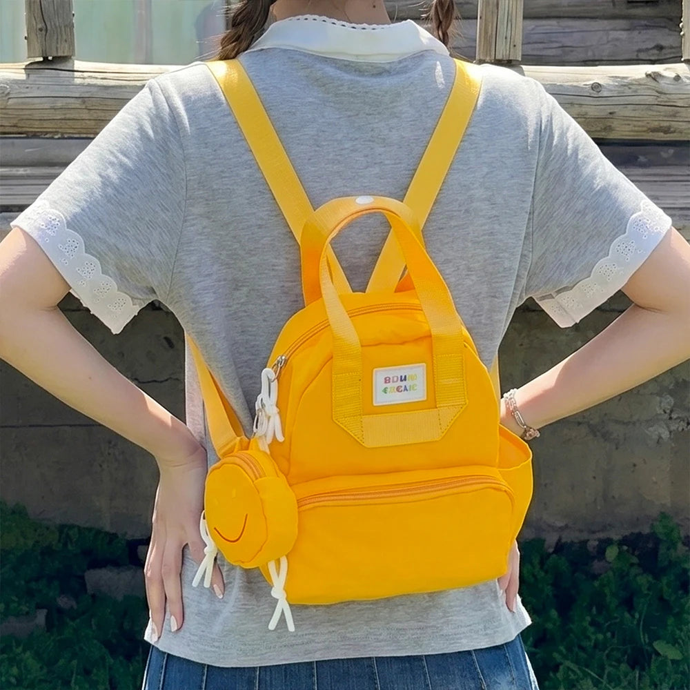 Mini Nylon Backpack with Detachable Smile Coin Purse – Multi-Pocket Daypack