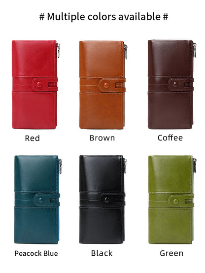 RFID Blocking Women's Long Wallet – Large Capacity Zipper Clutch