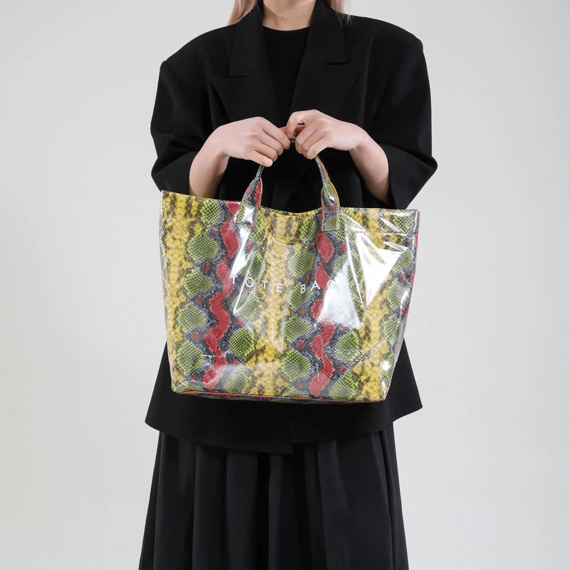 Snakeskin Pattern Tote Bag – Large Capacity Women's Shoulder Bag