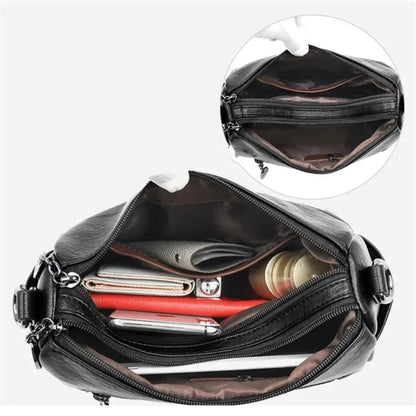 Vintage Soft Leather Crossbody Bag – Multi-Pocket Women's Shoulder Bag