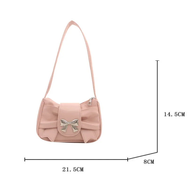 PU Leather Bow Shoulder Bag – Trendy Underarm Handbag for Women