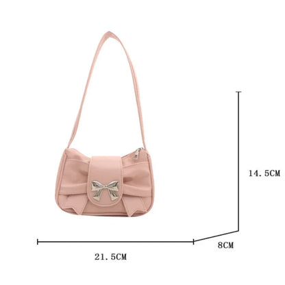 PU Leather Bow Shoulder Bag – Trendy Underarm Handbag for Women