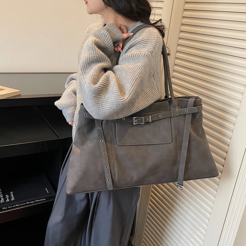 Moods Biker Style Big Shoulder Bags Women Soft Pu Leather Large Capacity Travelling Shopping Totes