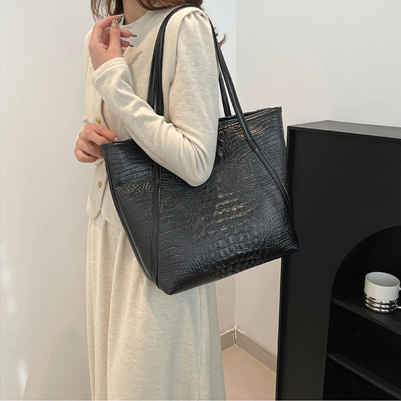 Crocodile Print Tote Bag for Women – Large Capacity Shoulder Handbag