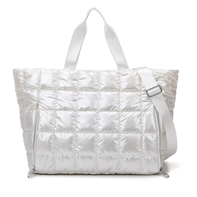 Quilted Puffer Tote Bag with Crossbody Strap – Women's Shoulder Bag