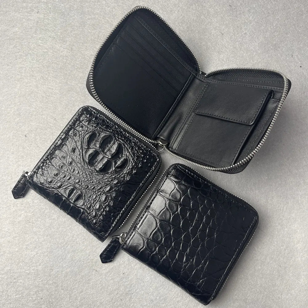 Genuine Crocodile Leather Men's Zip Wallet – Multi-Function Bifold