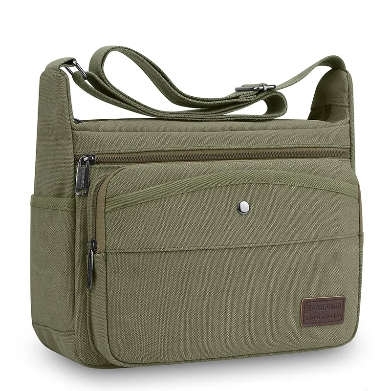 Men's Canvas Crossbody Shoulder Bag – Multi-Pocket Travel Messenger