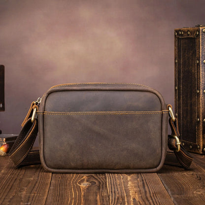 Men's Crazy Horse Genuine Leather Crossbody Messenger Bag