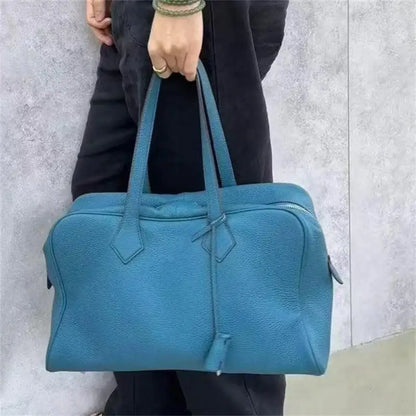 Large Boston Tote Bag – Lychee Pattern Leather Bowling Handbag