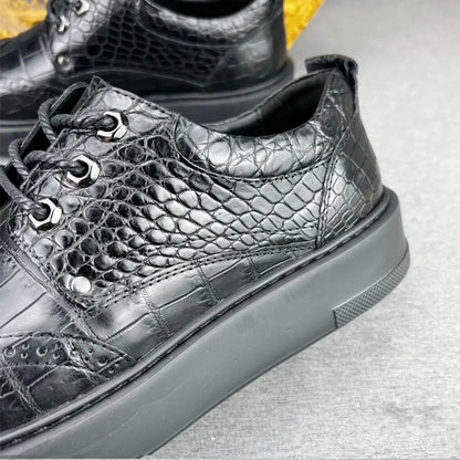 Crocodile Leather Oxford Sneakers for Men – Black Lace-Up