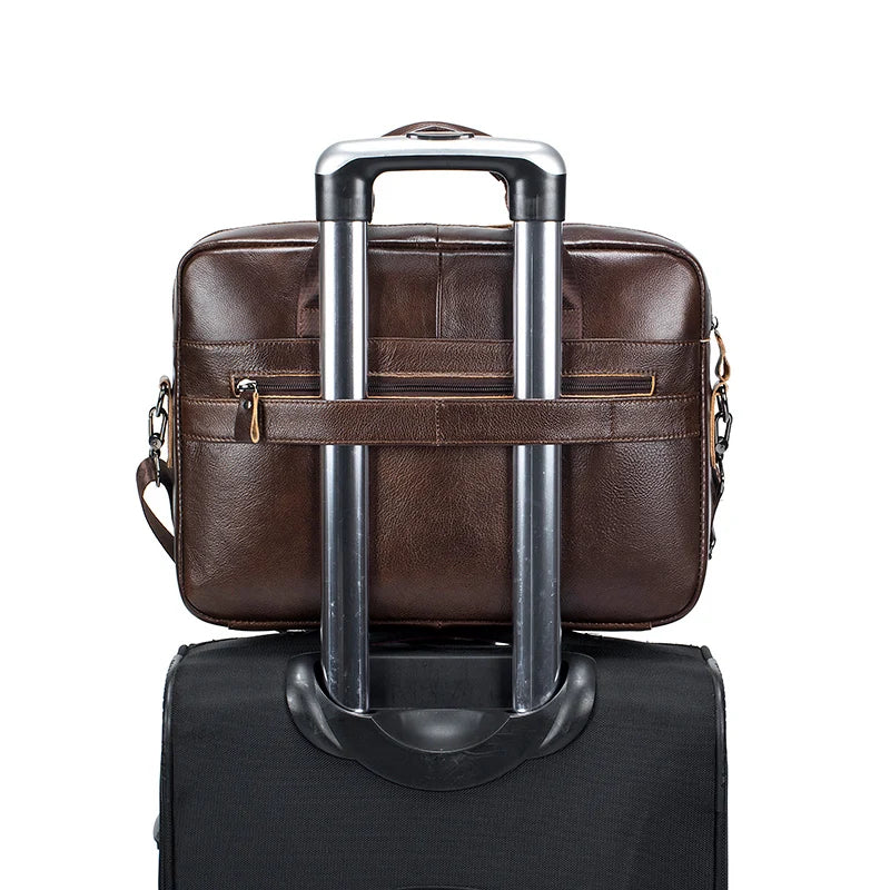 Genuine Leather Briefcase for Men – 14" Laptop Bag, Large Capacity