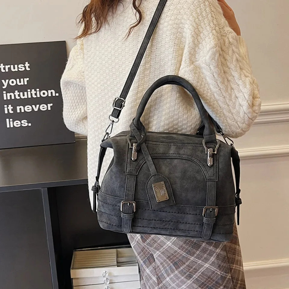 Faux Suede Leather Shoulder Bag for Women – Vintage Tote