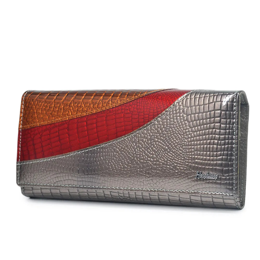 Crocodile Patent Leather Women's Long Wallet Magnetic Buckle