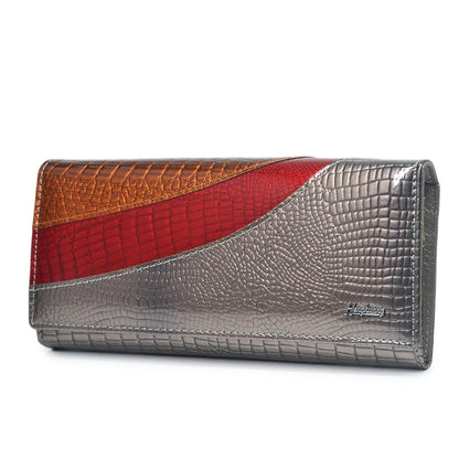 Crocodile Patent Leather Women's Long Wallet Magnetic Buckle