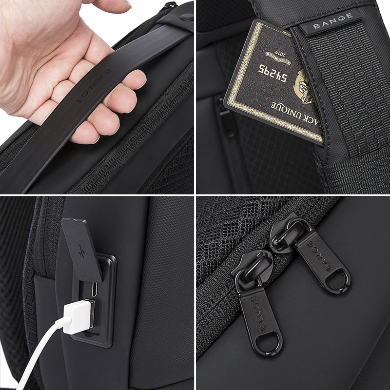 Waterproof Sling Chest Bag for Men with USB Charging Port