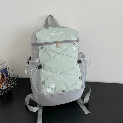 Star Print Nylon School Backpack with Bungee Cord