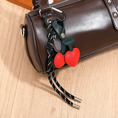 Cherry Leather Keychain – Cute Fruit Pendant for Women