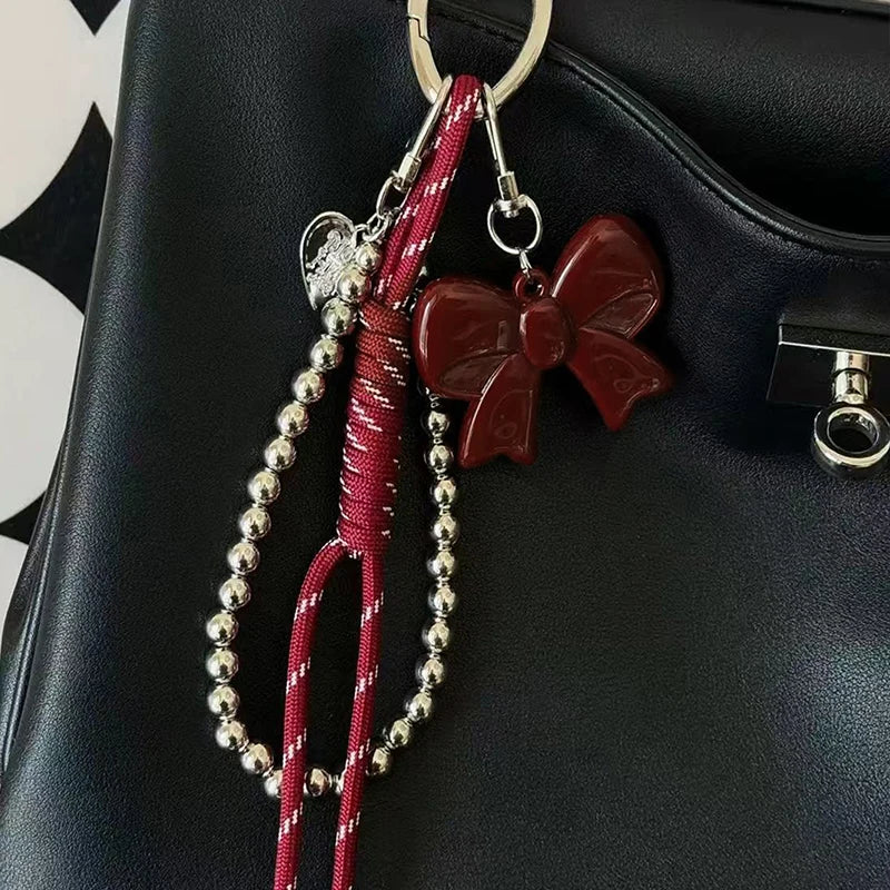 Bow Charm Keychain with Beaded Rope & Bag Pendant