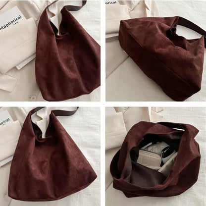 Faux Suede Large Tote Bag for Women – Retro Shoulder Hobo Handbag