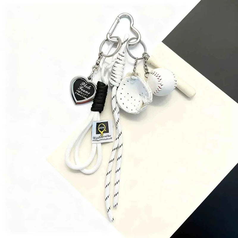 Baseball Bag Charm Keychain with Woven Rope – Y2K Accessory