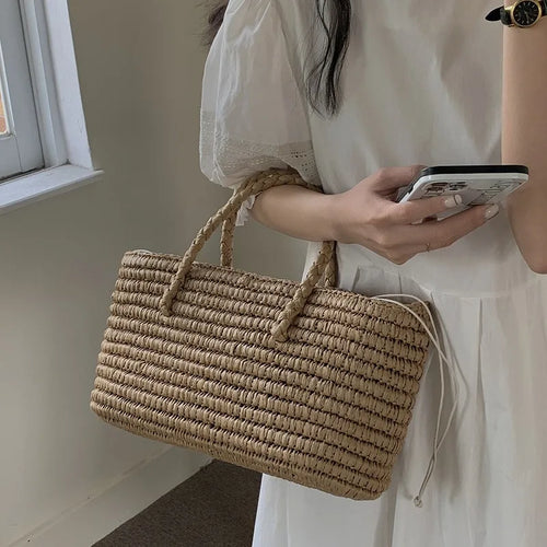 Handmade Straw Beach Tote Bag – Large Capacity Woven Shoulder Bag