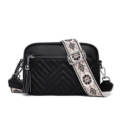 Quilted Leather Crossbody Bag for Women – Boho Guitar Strap Shoulder Bag