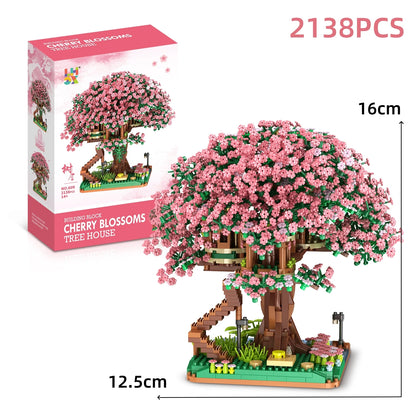 Cherry Blossom Tree House Building Blocks Set – DIY Floral Model Kit
