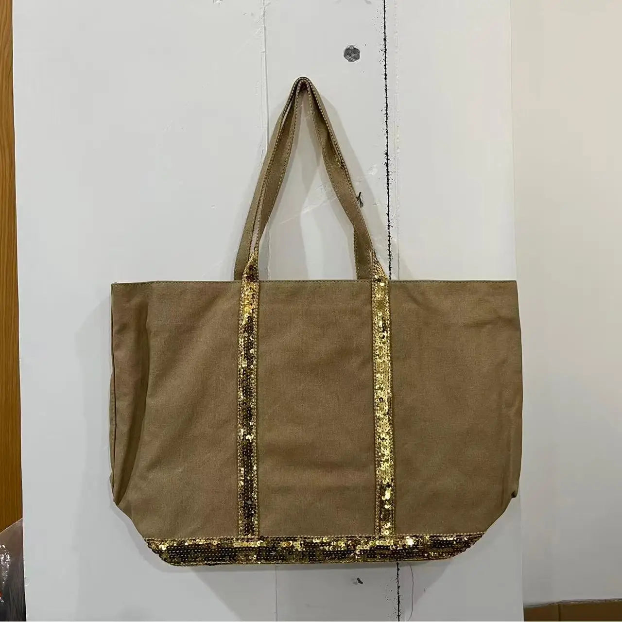 Sequin Canvas Tote Bag – Large Capacity Color-Block Handbag