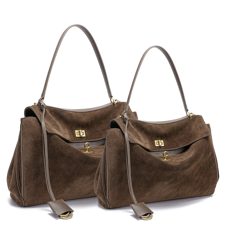 Suede Genuine Leather Tote Bag for Women – Large Capacity Shoulder Handbag