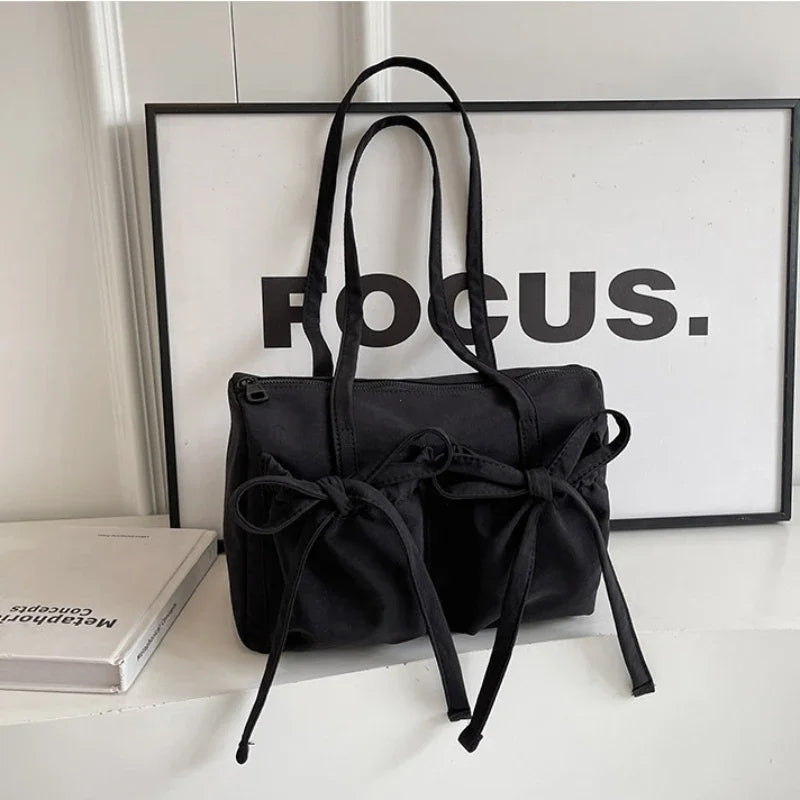 Bow Nylon Tote Bag for Women – Korean Style Shoulder Bag