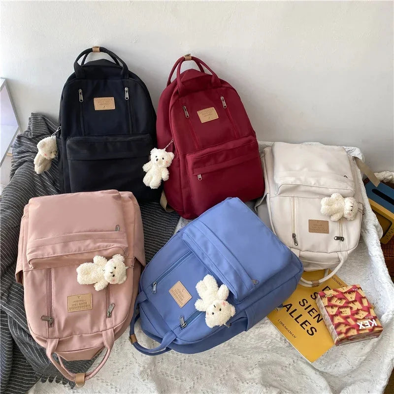 Waterproof Women's School Backpack with Free Bear Charm