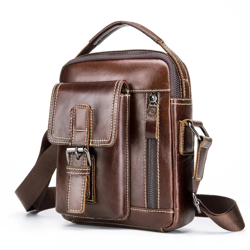 Men's Genuine Leather Crossbody Bag – Retro Cowhide Shoulder Bag