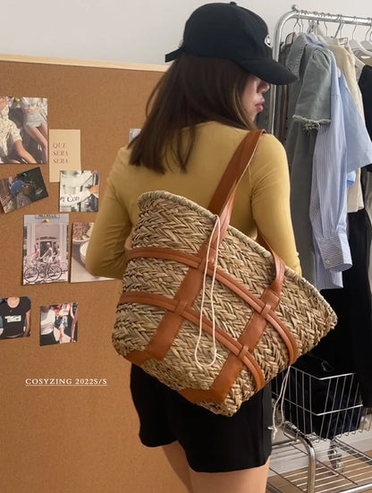 2022 Beach Basket Summer Bag Straw Bags Big Rattan Shoulder Large Capacity Woven Hand-Made Handbags