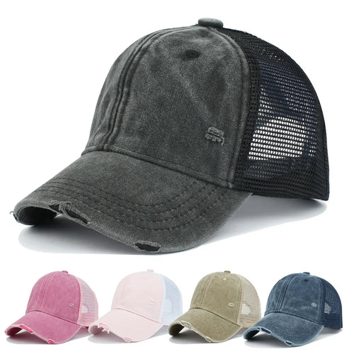Vintage Washed Mesh Baseball Cap – Unisex UV Protection Hat