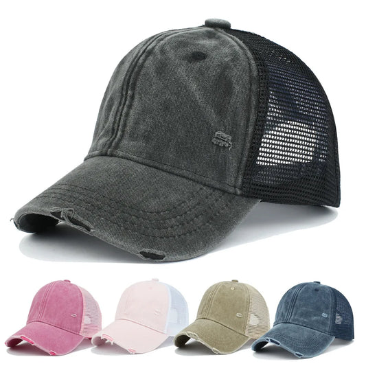 Vintage Washed Mesh Baseball Cap – Unisex UV Protection Hat